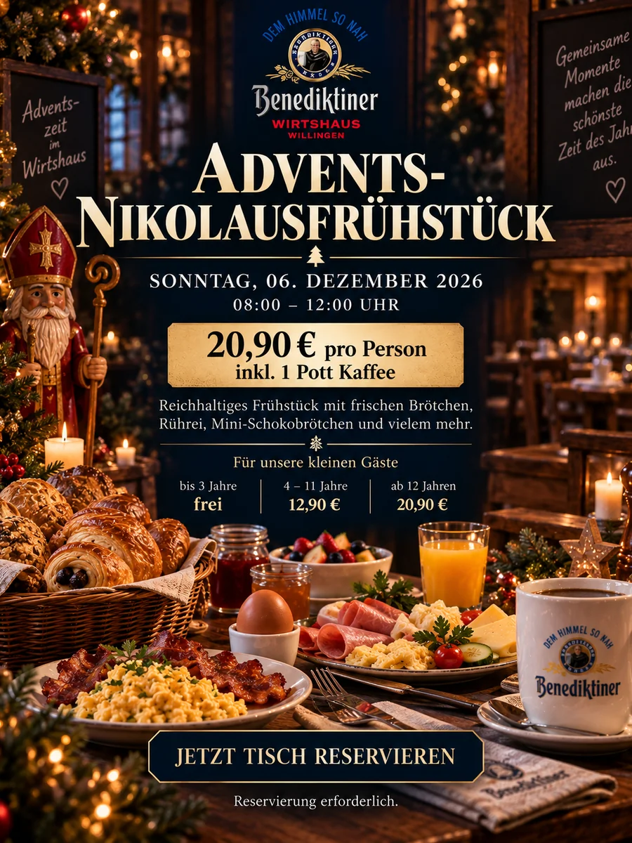 Advent St. Nicholas Breakfast, Sunday 6. Dezember 2026, 08:00 bis 12:00 Uhr