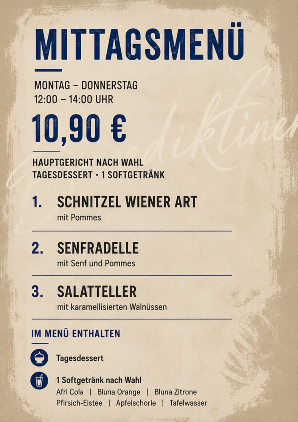 Lunchmenu: Schnitzel Wiener Art, mosterdgehaktbal, saladebord